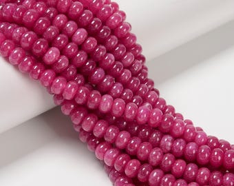 Cuentas redondas lisas de jade teñidas en color fucsia, tamaño 5 x 8 mm, hebra de 15,5 pulgadas.