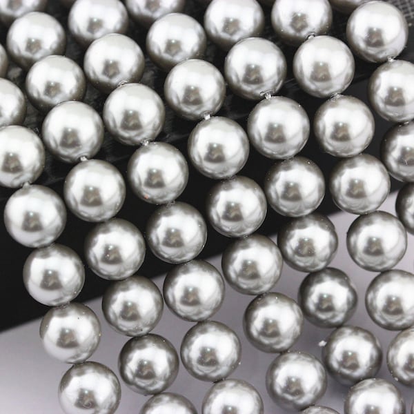 Silver Shell Pearl Smooth Round Beads 4mm 6mm 8mm 10mm 15.5" Strand