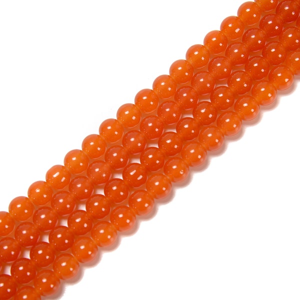 Dark Orange Crystal Glass Smooth Round Beads Size 6mm 8mm 10mm 15.5" Strand