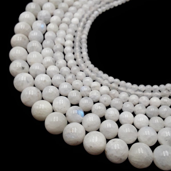 White Rainbow Moonstone Smooth Round Beads 4mm 5mm 6mm 8mm 10mm 12mm 15.5" Strnd