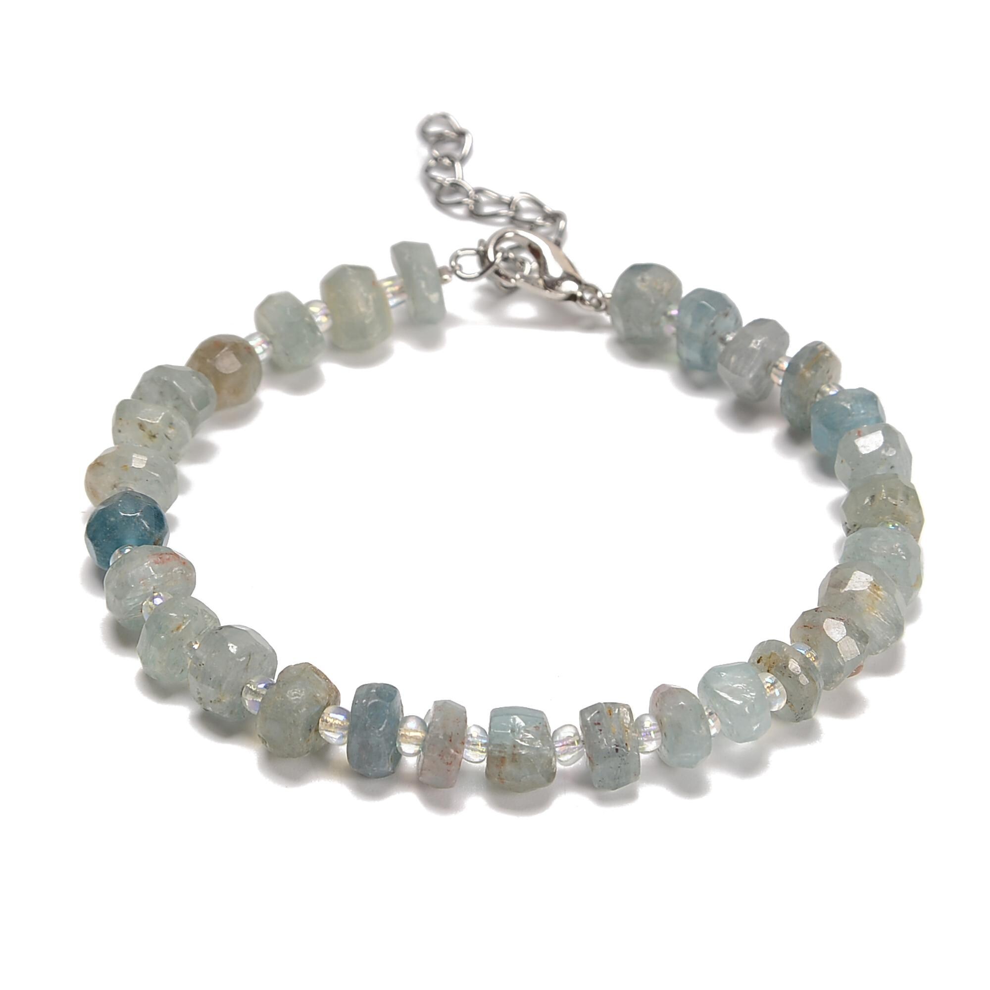 Blue Kyanite Faceted Rondelle Beaded Bracelet Silver Clasp
