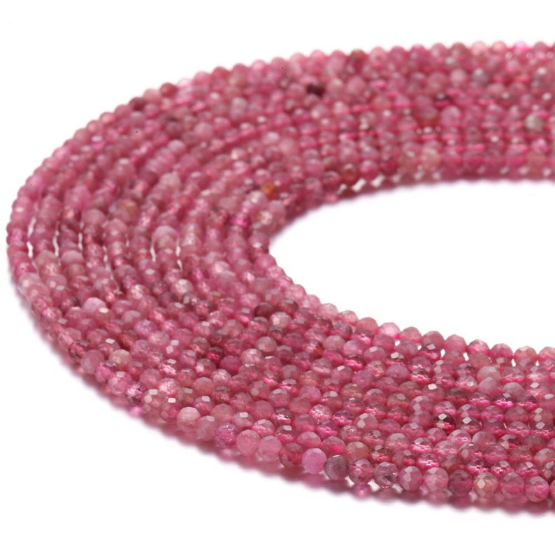 Natural Pink Tourmaline Faceted Round Beads 2mm 3mm 4mm 5mm 15.5 Strand image 1