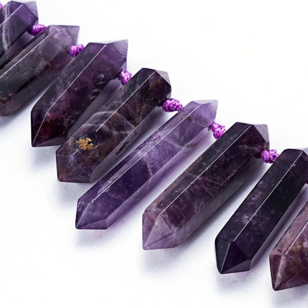 Natural Amethyst Graduated Top Drill Faceted Points Beads 30-40mm 15.5" Strand