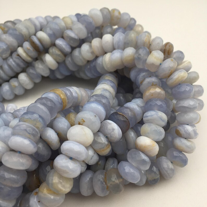 Blue Lace Agate Faceted Rondelle 4x6mm 5x8mm 6x10mm 7x12mm 8x14mm 15.5 Strand