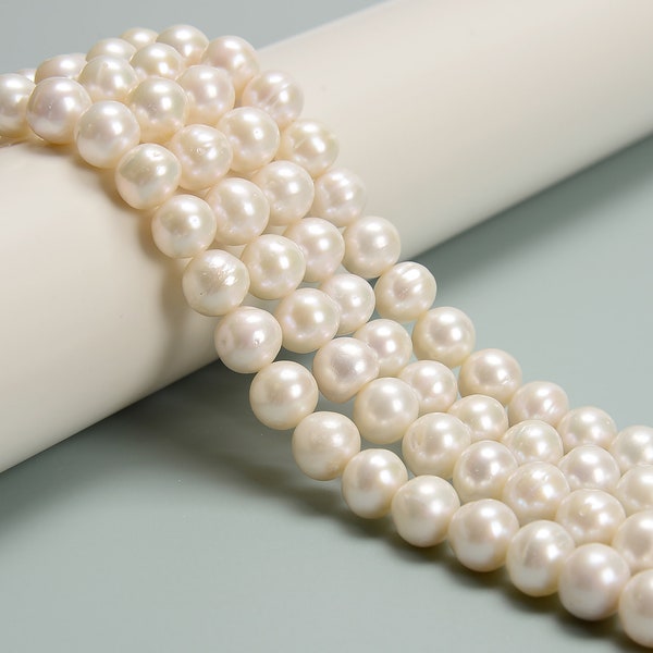 Fresh Water Pearl White Potato Button Beads Size 9-10mm 15" Strand