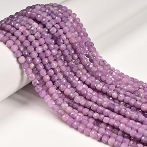 Natural Light Lepidolite Faceted Cube Beads Size 4mm 15.5'' Strand
