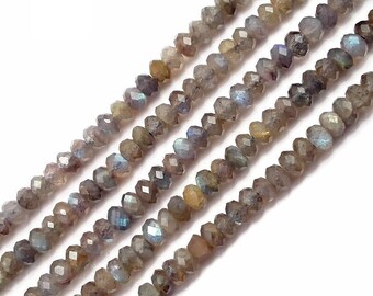 Natural India Gray Labradorite Faceted Rondelle Loose Beads – 4x6mm, 15-Strand Lot