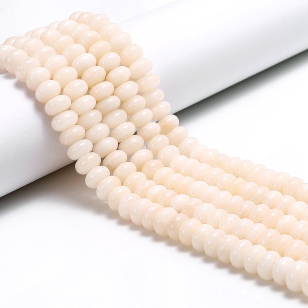 Ivory Color Dyed Jade Smooth Rondelle Beads Size 5x8mm 15.5'' Strand