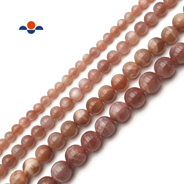 Natural Peach Moonstone Smooth Round Beads 6mm 8mm 10mm 12mm 15.5" Strand