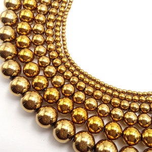 Gold Hematite Smooth Round Beads 2mm 3mm 4mm 6mm 8mm 10mm 12mm 15.5" Strand