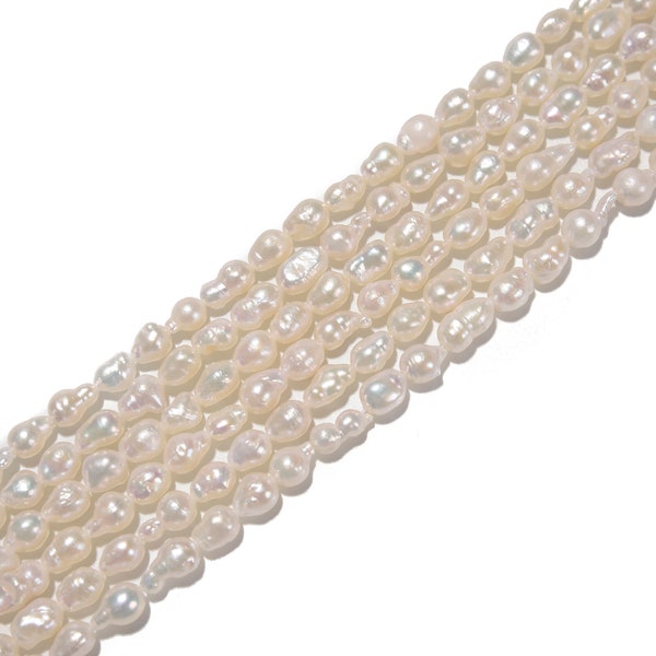 White Fresh Water Pearl Baroque Beads High Quality AAA Size 5x8mm 15'' Strand