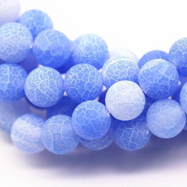 Blue Fire Agate Cracked Matte Round Beads 4mm 6mm 8mm 10mm 12mm 15.5" Strand