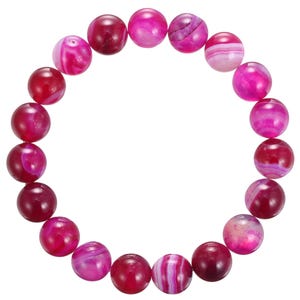 Fuchsia Pink Stripe Agate Bracelet Smooth Round Size 8mm 10mm 7.5&quot; Length
