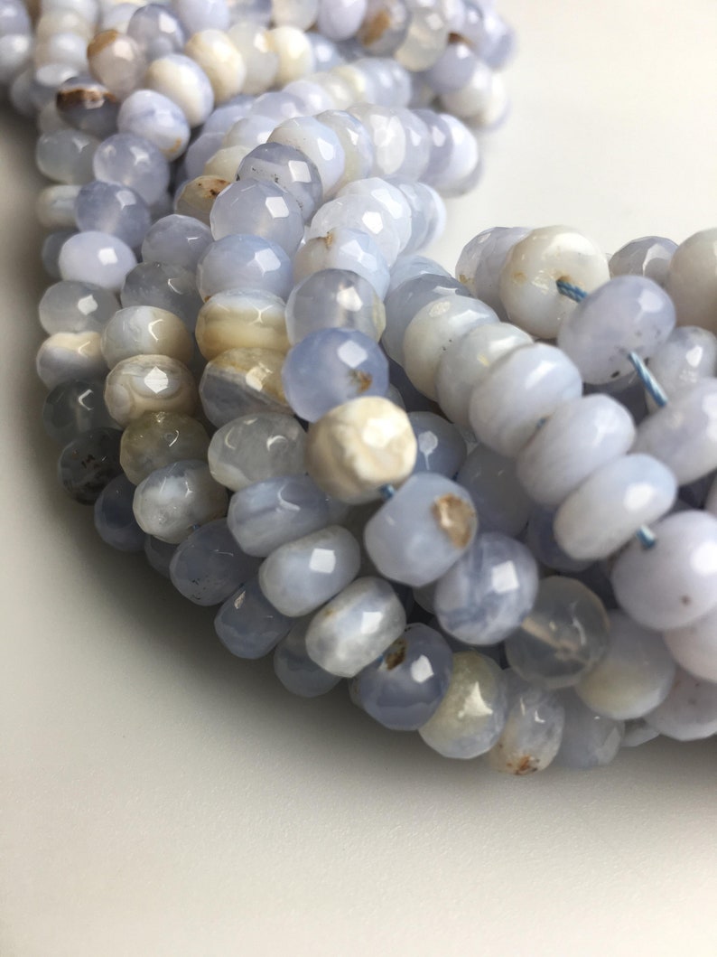 Blue Lace Agate Faceted Rondelle 4x6mm 5x8mm 6x10mm 7x12mm 8x14mm 15.5 Strand