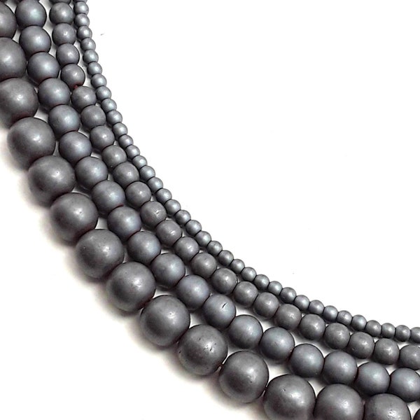Gray Hematite Matte Round Beads 2mm 3mm 4mm 6mm 8mm 10mm 12mm 15.5" Strand