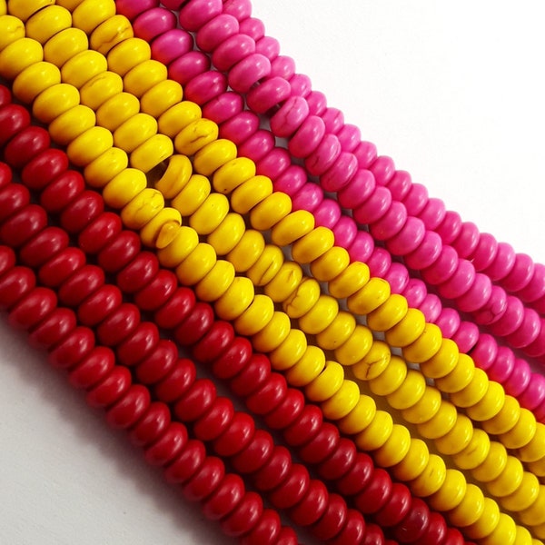 Red / Yellow / Pink Howlite Turquoise Smooth Rondelle Beads 2x4mm 15.5" Strand