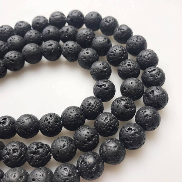 2.0mm Hole Black Lava Rock Stone Round Beads 6mm 8mm 10mm 12mm 15.5" Strand