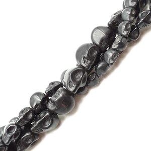 Black Howlite Turquoise Skull Beads 6x8mm 8x10mm 10x12mm 15.5" Strand image 3