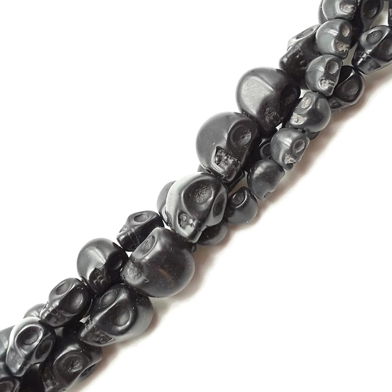 Black Howlite Turquoise Skull Beads 6x8mm 8x10mm 10x12mm 15.5" Strand image 3