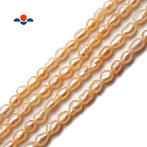 Peach Pink Fresh Water Pearl Keshi Rice Nugget Beads 4x5mm 15.5&quot; Strand