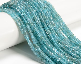 Natural Light Blue Apatite Faceted Rubik's Cube Beads Size 3mm 15.5'' Strand