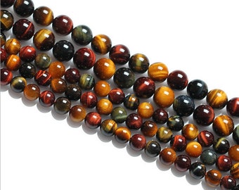 Multi-Color Tiger Eye Smooth Round Beads 4mm 6mm 8mm 10mm 12mm 15.5" Strand