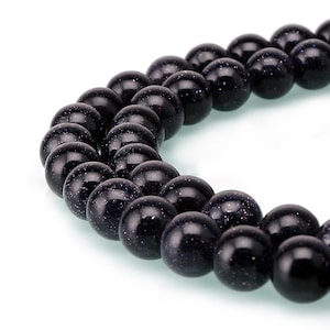 Blue Sand Goldstone Smooth Round Beads 4mm 6mm 8mm 10mm 15.5&quot; Strand
