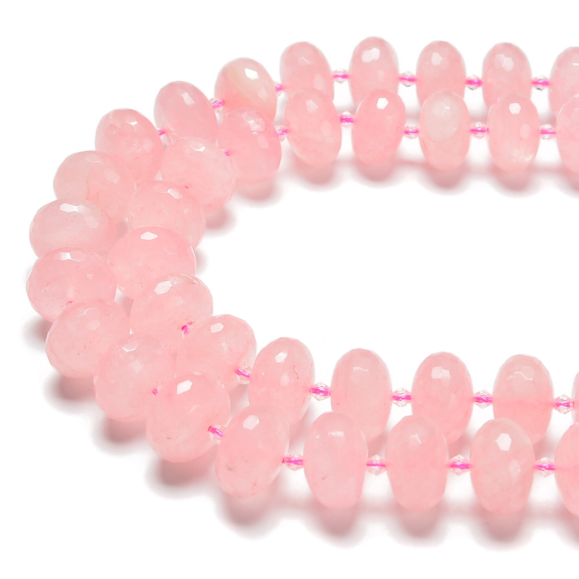 Rose Quartz 7-10mm Faceted Rondelle AA Grade Gemstone Beads Lot - 155390