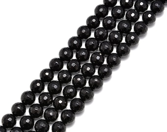 Black Onyx Faceted Round Beads 4mm 6mm 8mm 10mm 12mm 14mm 16mm 18mm 15.5" Strand