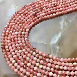 Natural Rhodochrosite Faceted Round Beads 2mm 3mm 15.5&quot; Strand