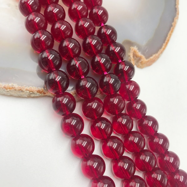 Red Ruby Dyed Quartz Smooth Round Beads 6mm 8mm 10mm 15.5" Strand