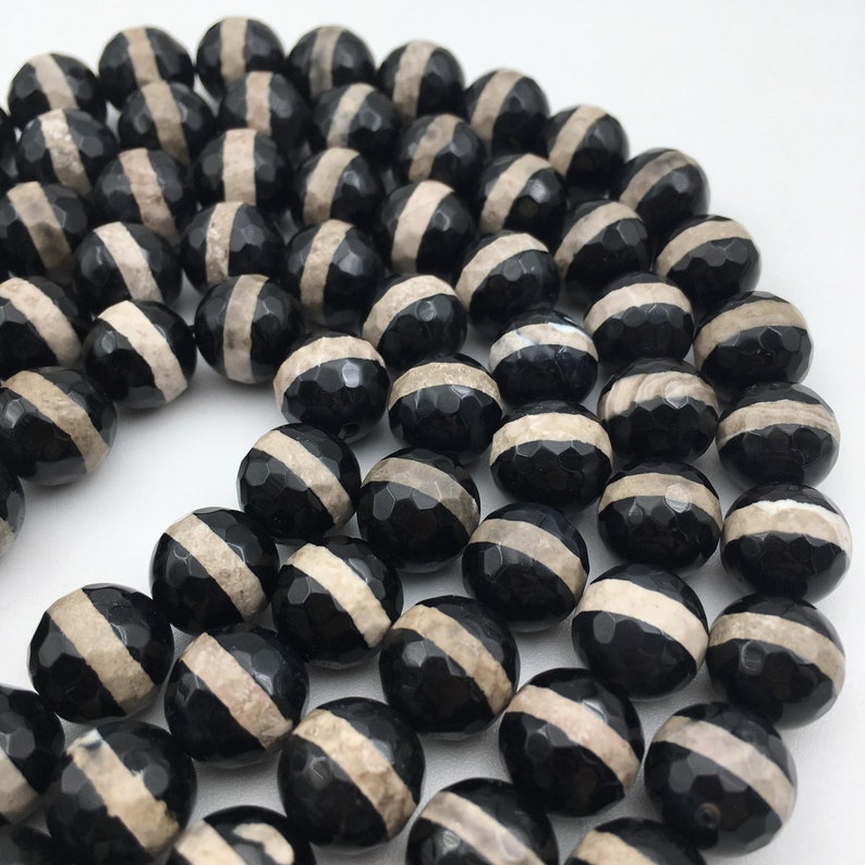 Black /& White Stripe Tibetan Agate Faceted Round Beads 8mm 10mm 12mm 15.5 Strnd