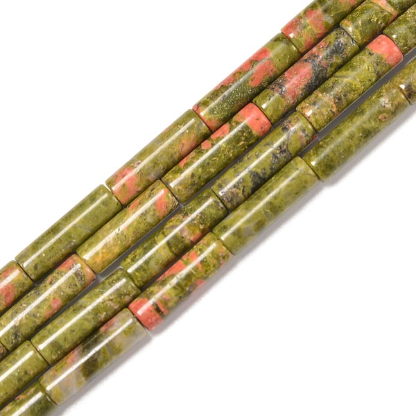 Natural Unakite Cylinder Tube Beads Size 4x13mm 15.5'' Strand