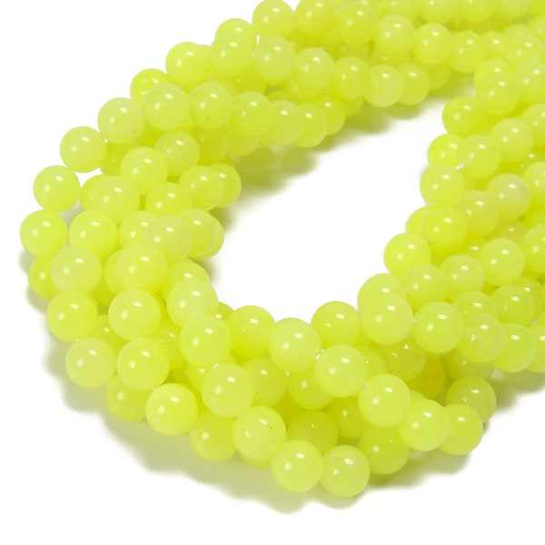 Neon Lemon color Dyed Jade Smooth Round Beads 6mm 8mm 10mm 12mm 15.5'' Strand