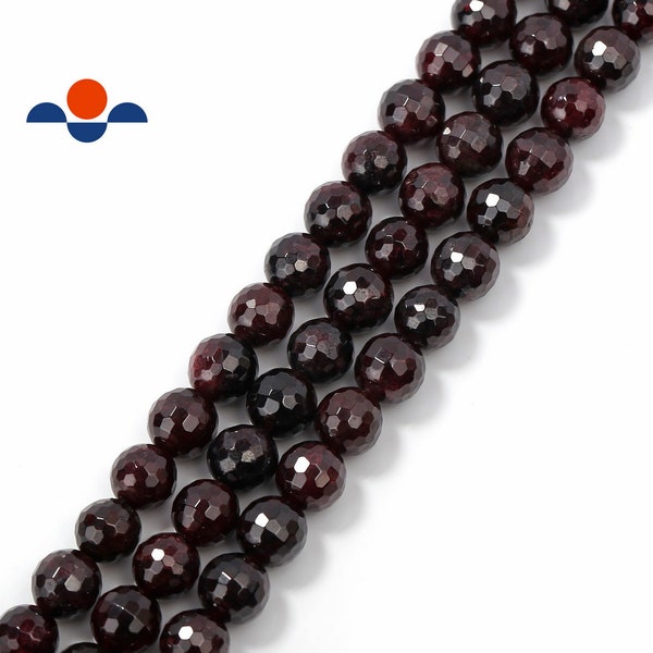 thumbnail interactive-video image 1 of Skysk Natural 10mm Faceted Red Garnet Gemstone Round Bead Bracelet - 7.5 Inches, Handmade 1 of 5