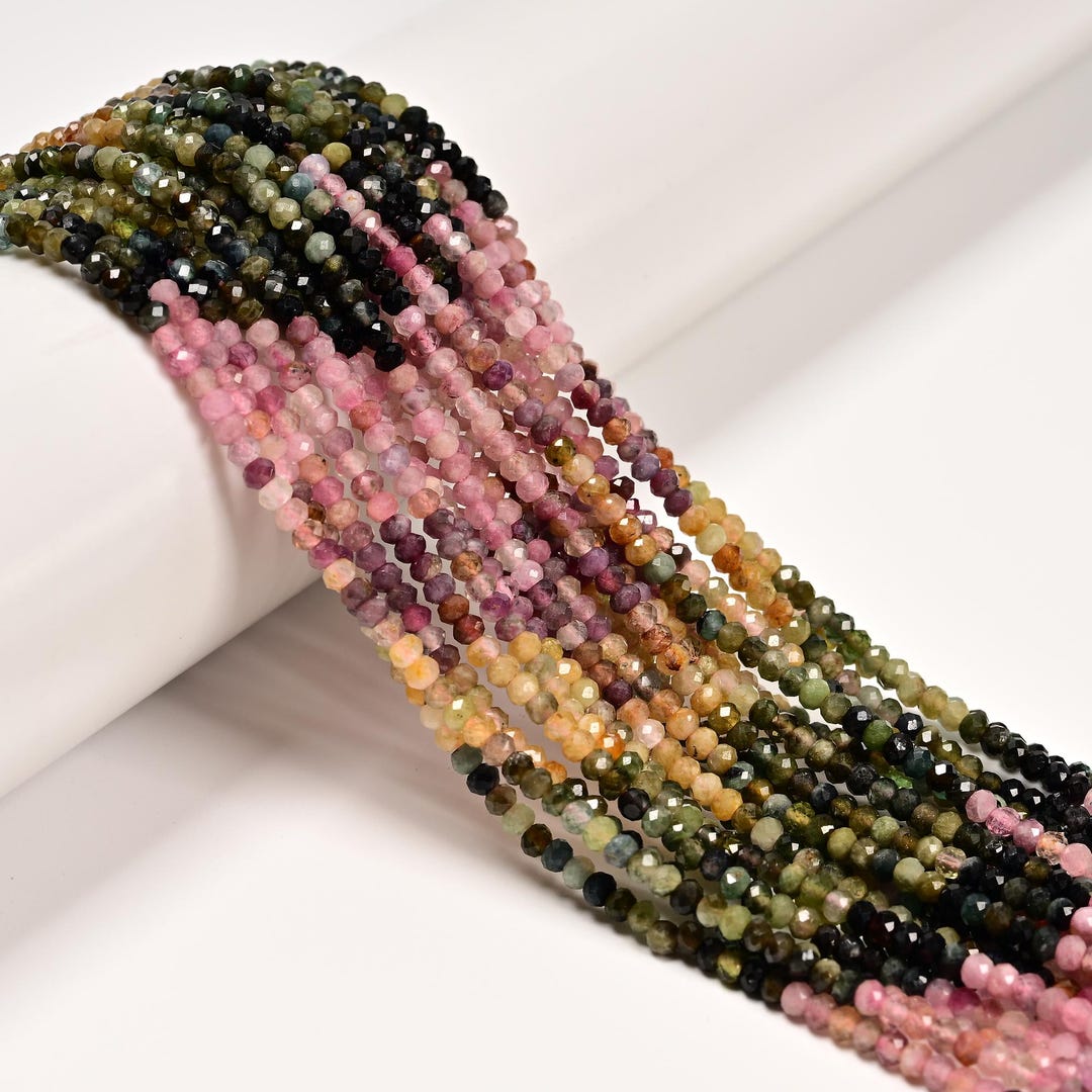 Natural Multicolor Tourmaline Beads - 2x3mm Faceted Rondelle, 15" Strand, AA Grade