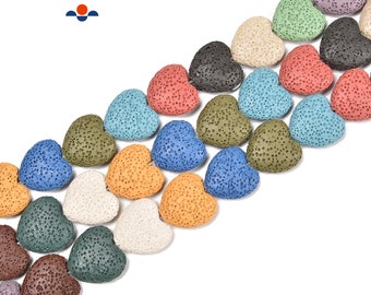 Multi-Color Lava Rock Heart Shape Beads Size 20mm 15.5'' Strand