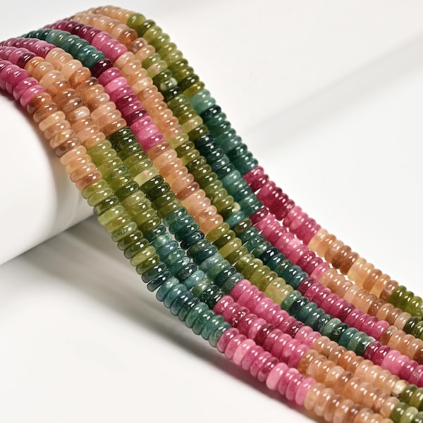 Cuentas redondas lisas de jade teñido con turmalina multicolor, 2 x 6 mm, 15,5''