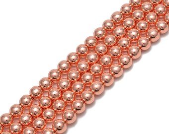 Titanium Rose Gold Hematite Smooth Round Beads 2mm 4mm 6mm 8mm 10mm 15.5" Strand