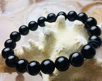 Myhealingworld Unisex Black Agate 8mm Meditation Healing Reiki Natural Stone Stretchable Bracelet Myhealingworld Unisex Black Agate 8mm Meditation Healing Reiki Natural Stone Stretchable Bracelet
