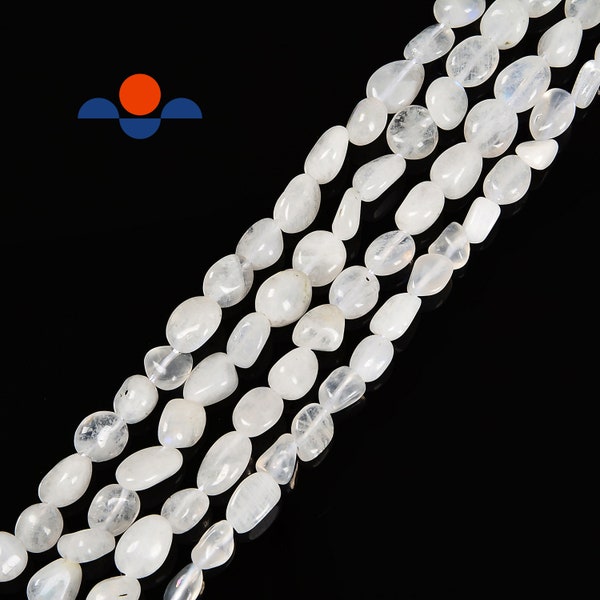 White Rainbow Moonstone Pebble Nugget Beads Size 6-8mm 15.5" Strand