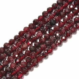 Natural Garnet Faceted Round Beads 2mm 3mm 4mm 5mm 15.5&quot; Strand