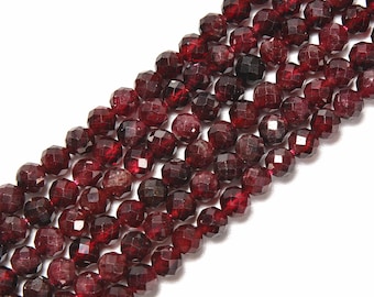 Natural Garnet Faceted Round Beads 2mm 3mm 4mm 5mm 15.5&quot; Strand