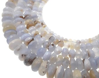 Blue Lace Agate Faceted Rondelle Beads 4x6mm 5x8mm 6x10mm 7x12mm 15.5" Strand