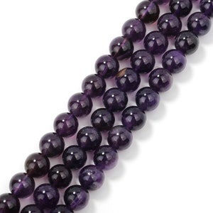 Natural Amethyst Smooth Round Beads Size 4mm 6mm 8mm 10mm 12mm 15.5" Strand