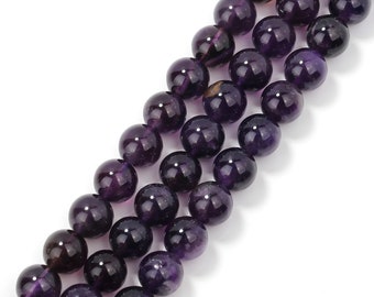 Natural Amethyst Smooth Round Beads Size 4mm 6mm 8mm 10mm 12mm 15.5" Strand