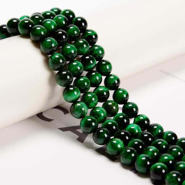 Perles rondes lisses vertes en oeil de tigre 4 mm 6 mm 8 mm 10 mm 12 mm 14 mm 15,5 po.