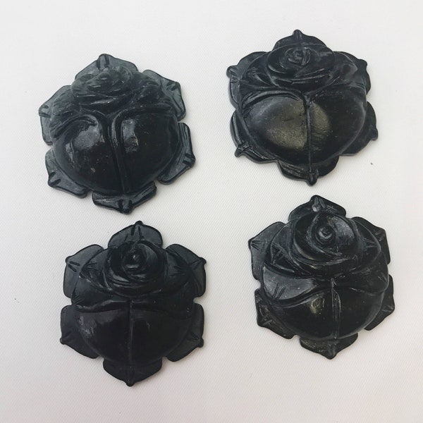 Hand Carved Black Jade Rose Pendant Size Approx 40mm Sold Per Piece