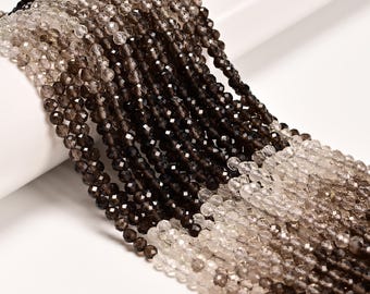 Gradient Natural Smoky Quartz Faceted Round Beads Size 3mm 4mm 15.5" Strand