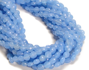 Light Blue Color Dyed Jade Faceted Coin Beads Size 8mm 15.5'' Strand